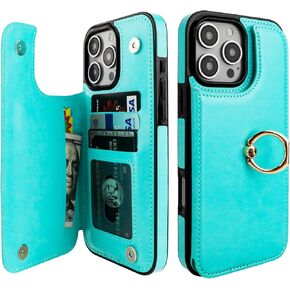 for iPhone 16 Pro Max Wallet Case with Card Holder, 360° Rotation Ring Kickstand RFID Blocking PU Leather Double Magnetic Clasp Shockproof Cover for Women and Girls 6.9 Inch (White)