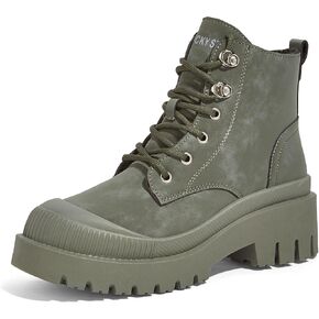 LUCKY STEP Women's Platform Ankle Boots Zipper Fashion Combat Thick Lug Sole Durable Chunky Wedge Booties Shoes