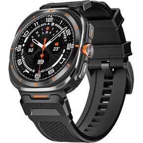 Rubber Band Compatible with Samsung Galaxy Watch 7 Ultra 47mm for Men, Wide Rugged Durable Silicone Strap with Stainless Steel Adapter
