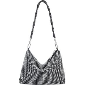 Rhinestone Clutch Purse for Women, Sparkly Hobo Bag, Glitter Shoulder Bag, Shiny Crossbody Handbag, Chic Money Hand Bag for Date Party Prom, Silver