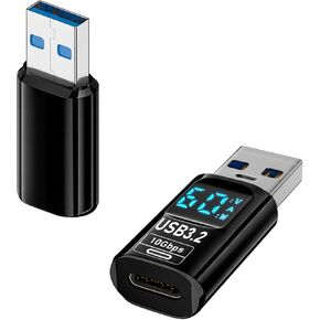 QIANRENON PD 60W USB 3.2 Male to USB C Female Digital Display Connector 10Gbps USB 3.2 Male to USB Type C Female Charging Monitoring Adapter USB A to C Charging Real Time Detection, 2Pcs