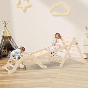 Toddler Climbing Toys, Climber Arch Rocker, Montessori Wooden Arch Climber, Kids Climbing Arch with Two-Color Soft Cushion, Indoor Outdoor Climbing Natural