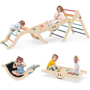 Toddler Climbing Toys, Climber Arch Rocker, Montessori Wooden Arch Climber, Kids Climbing Arch with Two-Color Soft Cushion, Indoor Outdoor Climbing Natural in Kuwait