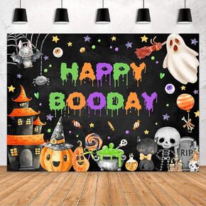 Avezano Happy Boo Day Backdrop Halloween Ghost Happy Birthday Party Background for Boy Halloween Boo 1st Birthday Party Decorations Banner Photo Booth Props(7x5ft)