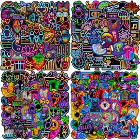 Fun Stickers Pack UoYYelly 200 PCS Cool Neon Graffiti Sticker for Kids Teens Adults, Fun Neon Vinyl Waterproof Stickers and Decals for Water Bottle Luggage Phone Computer Skateboard Guitar