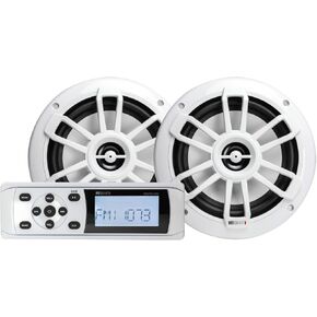 MB Quart Marine Boat Speakers with Bluetooth Source Unit (White) – 6.5 Inch, 160 Watt Each, Marine Grade Waterproof, LCD Display, Set of 2 Speakers