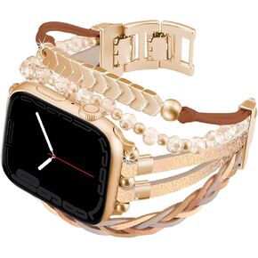 Bracelet Work for Series 9 Apple Watch Bands 45mm, Boho Chic Leather Strap for Apple Watch Band 44/42mm with Silver Metal Buckle, Multilayer Wrap for iWatch Series 8 7 6 SE 5 4 3 Black Gray