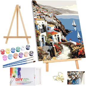 DOMROM Beach Paint by Numbers Kit for Adults with Frame, Coconut Trees Easy Paint by Numbers Framed Canvas DIY Acrylic Painting Craft for Adults Arts and Crafts for Home Decor(12x16inch)