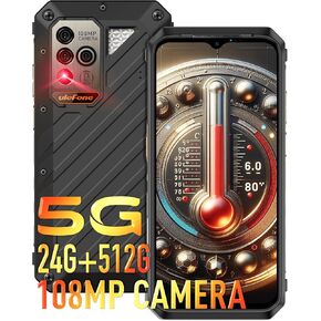 Ulefone Armor 18T Ultra 5G هاتف متين غير مقفل، كاميرا تصوير حراري 24+512 جيجابايت أبعاد 7050 كاميرا 108 ميجابكسل 9600 مللي أمبير/66 وات شحن فلاش، 6.58 بوصة 120 هرتز NFC Android 14 هاتف ذكي متين IR Blaster QI 15W in Kuwait