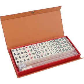 Travel Mini Mahjong Set 24mm,Traditional Chinese Mahjong Portable 144 Tiles with Portable Case, Mah-Jong 0.94 inch with Racks and Dices