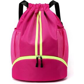 Drawstring Backpack Large String Gym Basketball Bag Workout Track Bag with Dry Wet Separation Pocket and Shoes Compartment(Navy Blue)