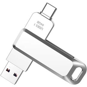 محرك أقراص فلاش USB C 3.1 بيانات تخزين خارجية 2 في 1 منفذ اتصال USB Cle USB وUSB C متوافق مع أجهزة الكمبيوتر الشخصية/Android IPhone/الكمبيوتر المحمول/الكمبيوتر اللوحي (64 جيجابايت)
