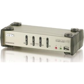 ATEN 4-Port USB 2.0 KVMP Switch with Audio Support and Cables CS1734B (Silver)