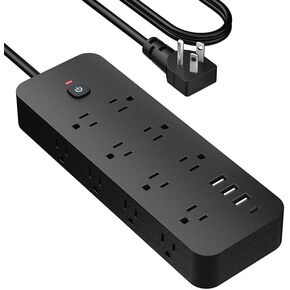 Surge Protector Power Strip with USB Ports, 14 AC Outlets with 4 USB Ports (1 USB C), 5 Feet Extension Cord with Multiple outlets, 1875W/15A, One Touch Switch Button, Wall Mountable for Home, Office