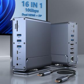 Universal USB C Docking Station Triple Display Dual HDMI + DP for Windows and Mac, 10Gbps USB C Laptop Docking Station with 2 HDMI+ Display, Gigabit Ethernet, 7 USB Ports, 100W PD, SD/TF, 3.5 mm Audio