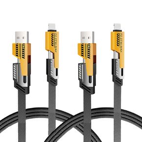 2Pack Multi USB Charger Cable, 4 in 1 Multiple Fast Charging Cable 6.56FT/2M with USB A/USB C to USB C/IP, Data Transfer, Compatible with Phone/Android/Pad/More