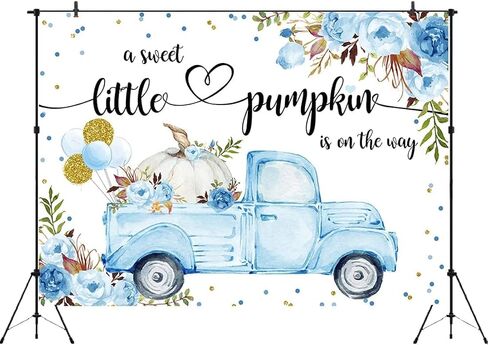 Aperturee Little Pumpkin Baby Shower Backdrop 7x5ft A Little Sweet Pumpkin is On The Way Blue Floral Truck Balloons It's a Boy Photography Background Fall Autumn Party Decorations Banner Photo Booth in Kuwait