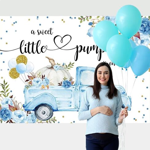 Aperturee Little Pumpkin Baby Shower Backdrop 7x5ft A Little Sweet Pumpkin is On The Way Blue Floral Truck Balloons It's a Boy Photography Background Fall Autumn Party Decorations Banner Photo Booth in Kuwait