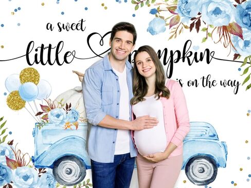 Aperturee Little Pumpkin Baby Shower Backdrop 7x5ft A Little Sweet Pumpkin is On The Way Blue Floral Truck Balloons It's a Boy Photography Background Fall Autumn Party Decorations Banner Photo Booth in Kuwait