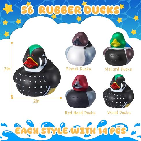 56 Pcs 2Inch Mallard Rubber Duck Cool Floating Rubber Ducky Car Dashboard Ornament for Birthday Gift Party Nature Birds Lovers(4 Styles) in Kuwait