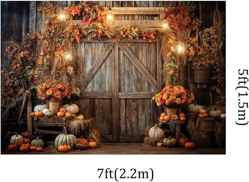 Kate 7x5ft Autumn Thanksgiving Farm Pumpkin Decoration Photography Backdrops Rustic Wooden Fall Yellow Flowers Leaves Pumpkin Harvest Photo Background Shooting in Kuwait