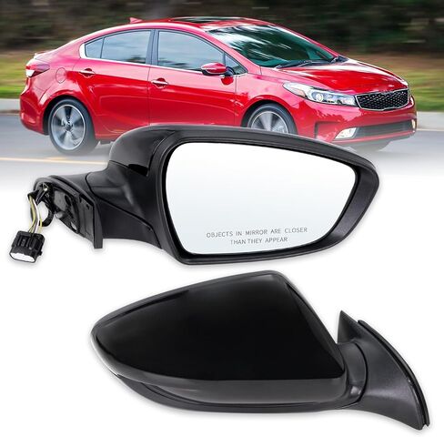 Left Driver Side Mirror Compatible with 2017 2018 Kia Forte with Manual Folding power glass Heated Can be DIY Paintable Replace#KI1320213(5 Pins) in Kuwait
