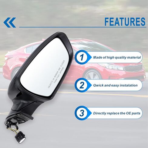 Left Driver Side Mirror Compatible with 2017 2018 Kia Forte with Manual Folding power glass Heated Can be DIY Paintable Replace#KI1320213(5 Pins) in Kuwait