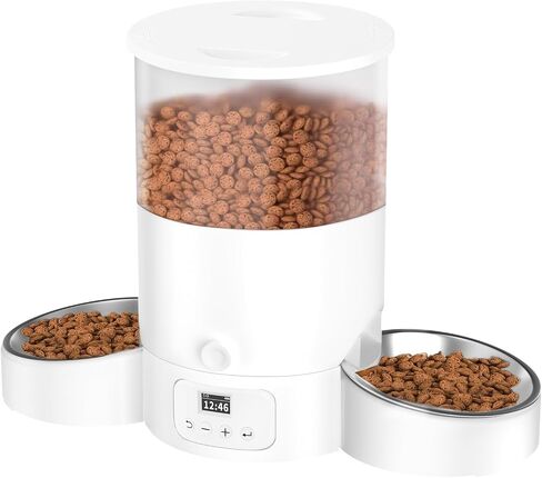 Automatic Cat Feeder for 2 Cats, 3L Cat Food Dispenser SURDY Auto Cat Feeder with 2 Stainless Bowls, 10s Meal Call Dual Power Supply and Timer Setting 12 Portions 6 Meals Per Day for Cat and Dog in Saudi Arabia