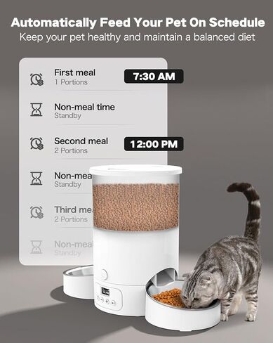 Automatic Cat Feeder for 2 Cats, 3L Cat Food Dispenser SURDY Auto Cat Feeder with 2 Stainless Bowls, 10s Meal Call Dual Power Supply and Timer Setting 12 Portions 6 Meals Per Day for Cat and Dog in Saudi Arabia