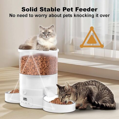 Automatic Cat Feeder for 2 Cats, 3L Cat Food Dispenser SURDY Auto Cat Feeder with 2 Stainless Bowls, 10s Meal Call Dual Power Supply and Timer Setting 12 Portions 6 Meals Per Day for Cat and Dog in Saudi Arabia