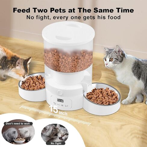 Automatic Cat Feeder for 2 Cats, 3L Cat Food Dispenser SURDY Auto Cat Feeder with 2 Stainless Bowls, 10s Meal Call Dual Power Supply and Timer Setting 12 Portions 6 Meals Per Day for Cat and Dog in Saudi Arabia