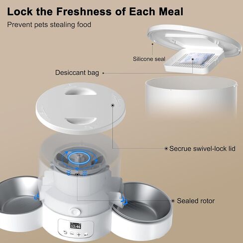 Automatic Cat Feeder for 2 Cats, 3L Cat Food Dispenser SURDY Auto Cat Feeder with 2 Stainless Bowls, 10s Meal Call Dual Power Supply and Timer Setting 12 Portions 6 Meals Per Day for Cat and Dog in Saudi Arabia