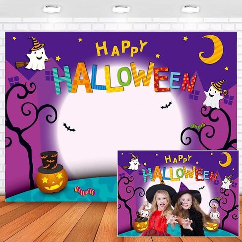 CHAIYA 7x5ft Halloween Backdrop Cartoon Halloween Photo Backdrop Pumpkin Moon Photography Backdrops Happy Halloween Party Decorations Cake Table Banner CY-137 in Saudi Arabia