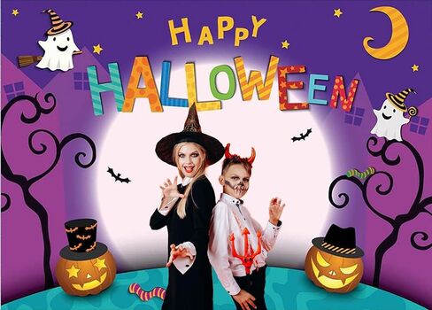 CHAIYA 7x5ft Halloween Backdrop Cartoon Halloween Photo Backdrop Pumpkin Moon Photography Backdrops Happy Halloween Party Decorations Cake Table Banner CY-137 in Saudi Arabia