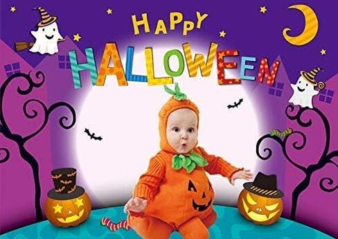 CHAIYA 7x5ft Halloween Backdrop Cartoon Halloween Photo Backdrop Pumpkin Moon Photography Backdrops Happy Halloween Party Decorations Cake Table Banner CY-137 in Saudi Arabia