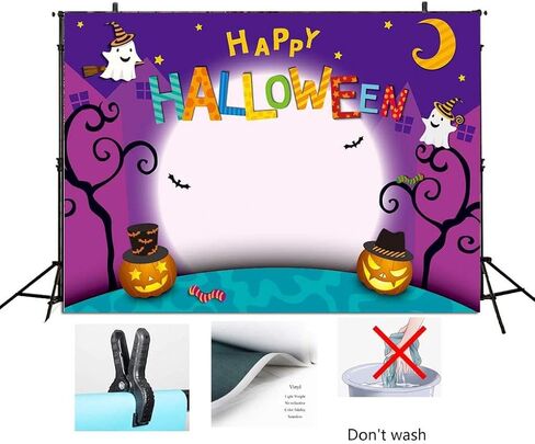 CHAIYA 7x5ft Halloween Backdrop Cartoon Halloween Photo Backdrop Pumpkin Moon Photography Backdrops Happy Halloween Party Decorations Cake Table Banner CY-137 in Saudi Arabia