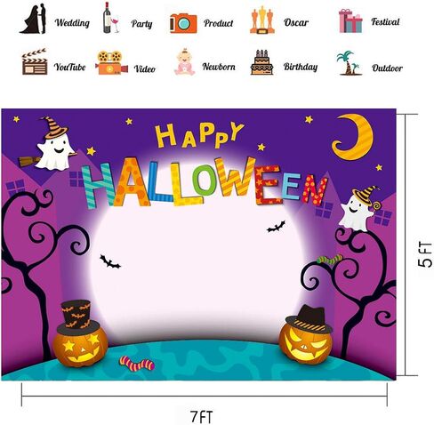 CHAIYA 7x5ft Halloween Backdrop Cartoon Halloween Photo Backdrop Pumpkin Moon Photography Backdrops Happy Halloween Party Decorations Cake Table Banner CY-137 in Saudi Arabia