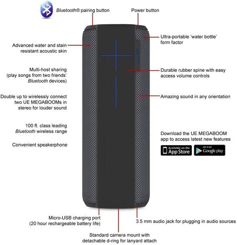 مكبر صوت بلوتوث لاسلكي UE MEGABOOM، أسود فحمي (984-000436) (متجدد) in Saudi Arabia