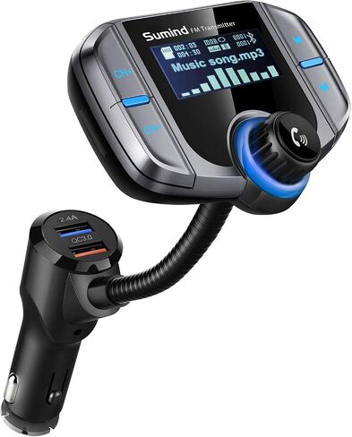 Sumind (Upgraded Version) Bluetooth FM Transmitter Wireless Radio Adapter Hands-Free Car Kit with 1.7 Inch Display, QC3.0 and Smart 2.4 A Dual USB Ports AUX Input/Output, TF Card Mp3 Player(PD, Black) in Saudi Arabia