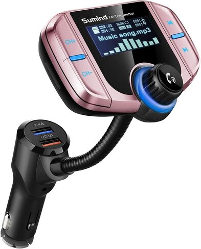 Sumind (Upgraded Version) Bluetooth FM Transmitter Wireless Radio Adapter Hands-Free Car Kit with 1.7 Inch Display, QC3.0 and Smart 2.4 A Dual USB Ports AUX Input/Output, TF Card Mp3 Player(PD, Black) in Saudi Arabia