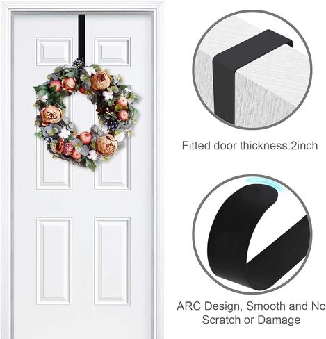 2 Pack Solid Wreath Hanger for Front Door Window Wreath Hooks Holder Over The Door Metal Hook Hangers (White, 12 inch) in Kuwait