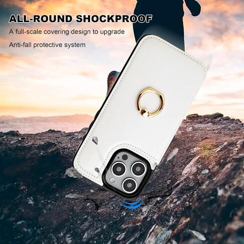 حافظة محفظة لهاتف iPhone 16 Pro Max مع حامل بطاقة، مسند حلقي يدور 360 درجة، غطاء مقاوم للصدمات من جلد البولي يوريثان بمشبك مغناطيسي مزدوج للنساء والفتيات 6.9 بوصة (أبيض) in Kuwait