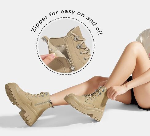 LUCKY STEP Women's Platform Ankle Boots Zipper Fashion Combat Thick Lug Sole Durable Chunky Wedge Booties Shoes in Saudi Arabia