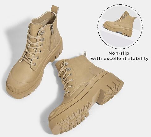 LUCKY STEP Women's Platform Ankle Boots Zipper Fashion Combat Thick Lug Sole Durable Chunky Wedge Booties Shoes in Saudi Arabia