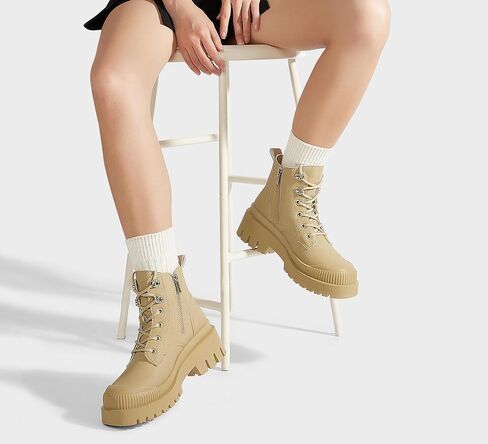 LUCKY STEP Women's Platform Ankle Boots Zipper Fashion Combat Thick Lug Sole Durable Chunky Wedge Booties Shoes in Saudi Arabia