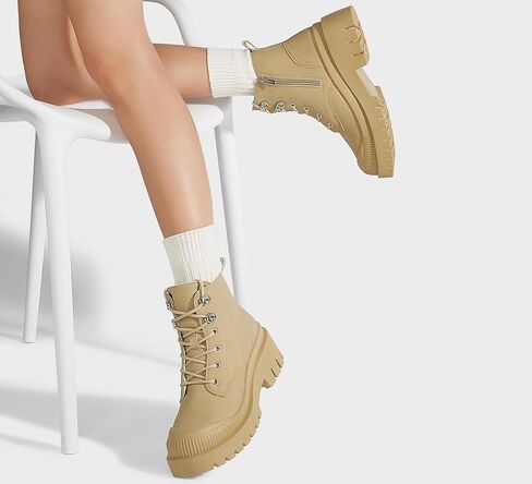 LUCKY STEP Women's Platform Ankle Boots Zipper Fashion Combat Thick Lug Sole Durable Chunky Wedge Booties Shoes in Saudi Arabia