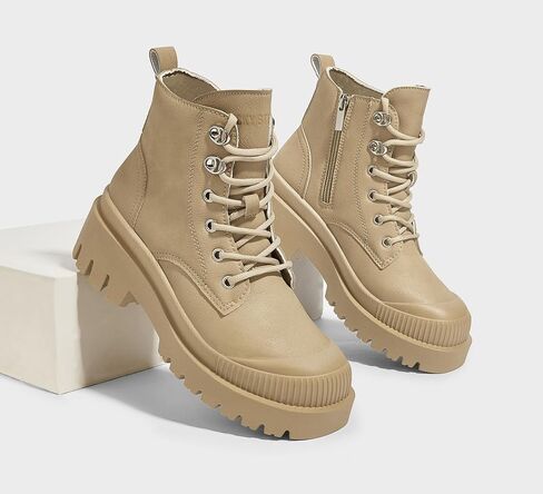 LUCKY STEP Women's Platform Ankle Boots Zipper Fashion Combat Thick Lug Sole Durable Chunky Wedge Booties Shoes in Saudi Arabia