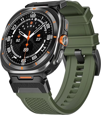 Rubber Band Compatible with Samsung Galaxy Watch 7 Ultra 47mm for Men, Wide Rugged Durable Silicone Strap with Stainless Steel Adapter in Saudi Arabia