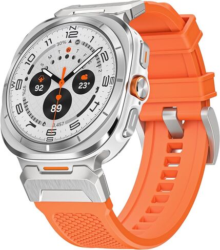 Rubber Band Compatible with Samsung Galaxy Watch 7 Ultra 47mm for Men, Wide Rugged Durable Silicone Strap with Stainless Steel Adapter in Saudi Arabia