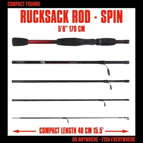 Rucksack Travel Fishing Rod Series. 182cm (6’), 5 Section, Fish Poles, Compact to 40cm (1’3"). Light, Strong, Spin or baitcast Options for General Freshwater or seawater Angling in Saudi Arabia